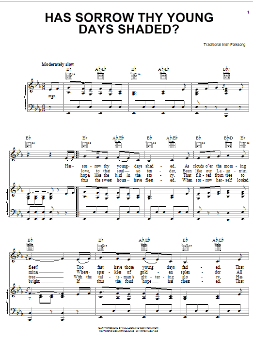 Has Sorrow Thy Young Days Shaded? sheet music