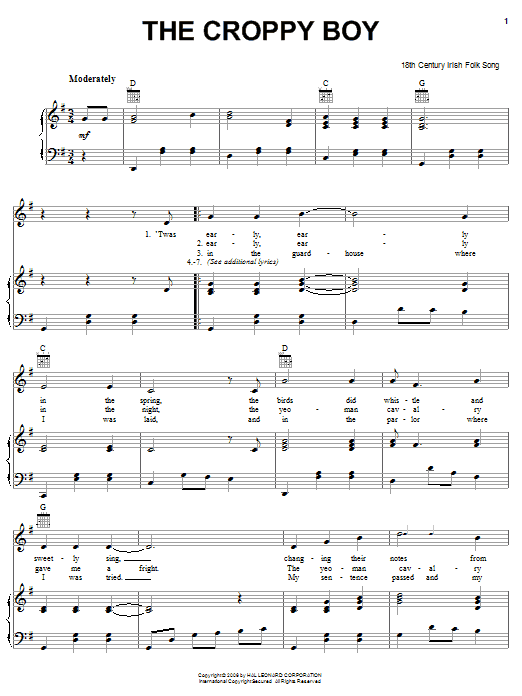 Preview Irish Folksong The Croppy Boy World sheet music, notes and chords for Easy Guitar Tab, SKU: 89750 The Croppy Boy sheet music