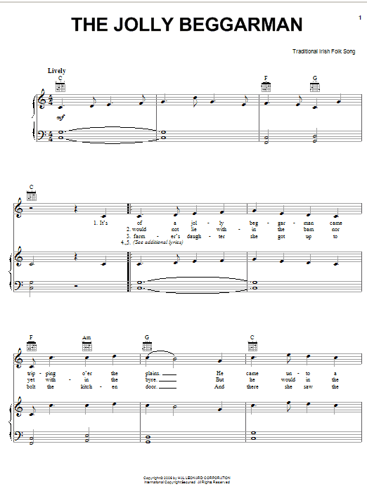 Preview Irish Folksong The Jolly Beggarman World sheet music, notes and chords for Easy Piano, SKU: 71930 The Jolly Beggarman sheet music