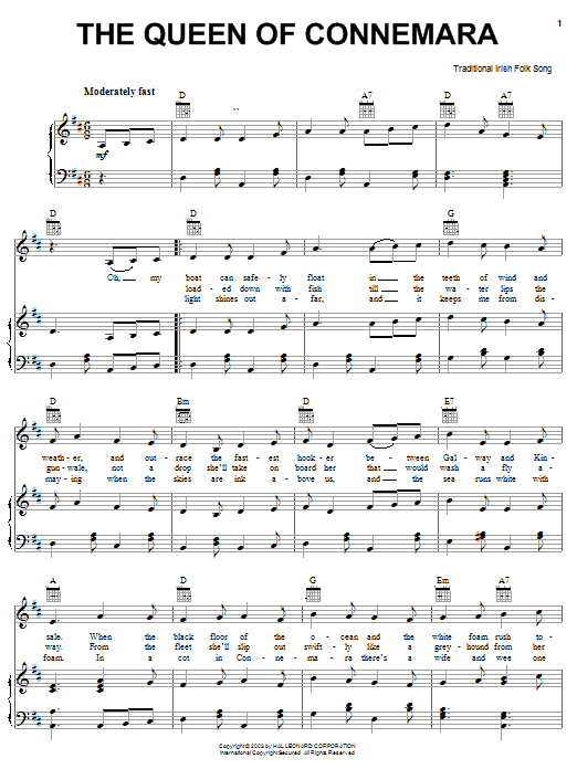 Preview Irish Folksong The Queen Of Connemara World sheet music, notes and chords for Easy Piano, SKU: 58741 The Queen Of Connemara sheet music