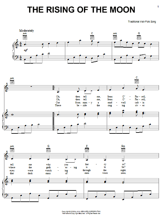 Preview Irish Folksong The Rising Of The Moon World sheet music, notes and chords for Easy Piano, SKU: 58796 The Rising Of The Moon sheet music