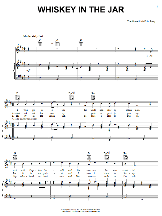 Preview Irish Folksong Whiskey In The Jar World sheet music, notes and chords for Easy Piano, SKU: 71934 Whiskey In The Jar sheet music