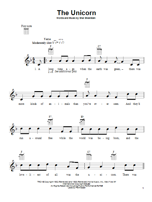 Preview Irish Rovers The Unicorn Pop sheet music, notes and chords for Easy Piano, SKU: 177487 The Unicorn sheet music