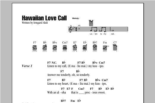 Irmgard Aluli Hawaiian Love Call Sheet Music Notes & Chords for Piano, Vocal & Guitar (Right-Hand Melody) - Download or Print PDF