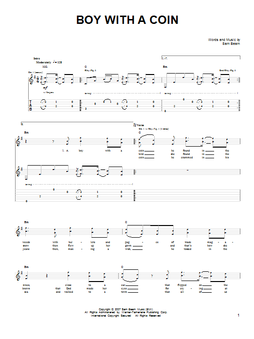 Iron & Wine Boy With A Coin Sheet Music Notes & Chords for Easy Guitar - Download or Print PDF