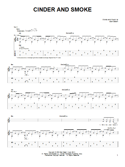 Iron & Wine Cinder And Smoke Sheet Music Notes & Chords for Easy Guitar - Download or Print PDF