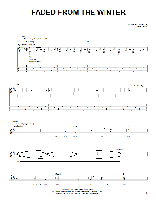 Iron & Wine Faded From The Winter Sheet Music Notes & Chords for Easy Guitar - Download or Print PDF