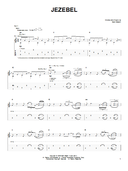 Iron & Wine Jezebel Sheet Music Notes & Chords for Easy Guitar - Download or Print PDF
