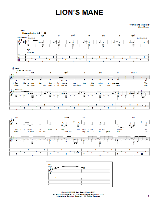 Iron & Wine Lion's Mane Sheet Music Notes & Chords for Easy Guitar - Download or Print PDF