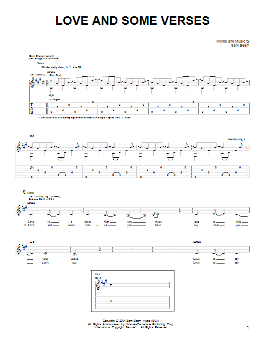 Iron & Wine Love And Some Verses Sheet Music Notes & Chords for Easy Guitar - Download or Print PDF
