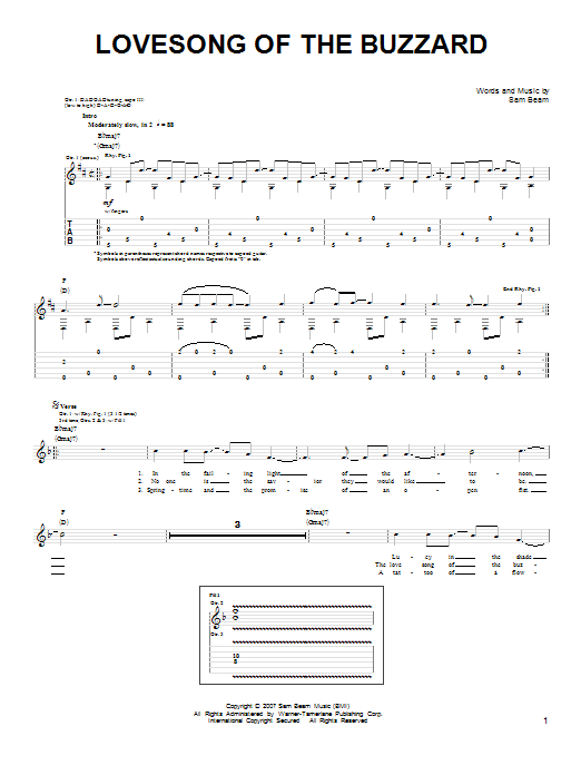 Iron & Wine Lovesong Of The Buzzard Sheet Music Notes & Chords for Easy Guitar - Download or Print PDF
