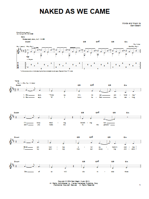 Iron & Wine Naked As We Came Sheet Music Notes & Chords for Easy Guitar - Download or Print PDF