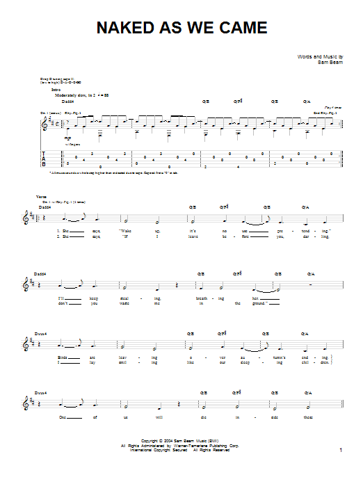 Iron & Wine Naked As We Came Sheet Music Notes & Chords for Guitar Tab - Download or Print PDF