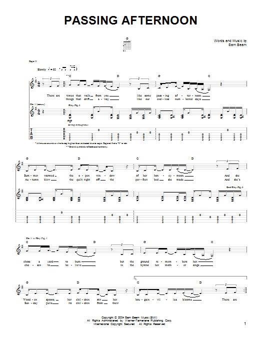 Iron & Wine Passing Afternoon Sheet Music Notes & Chords for Easy Guitar - Download or Print PDF