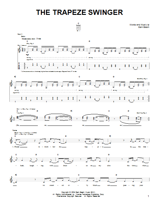 Iron & Wine The Trapeze Swinger Sheet Music Notes & Chords for Easy Guitar - Download or Print PDF