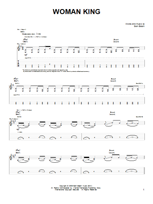 Iron & Wine Woman King Sheet Music Notes & Chords for Easy Guitar - Download or Print PDF