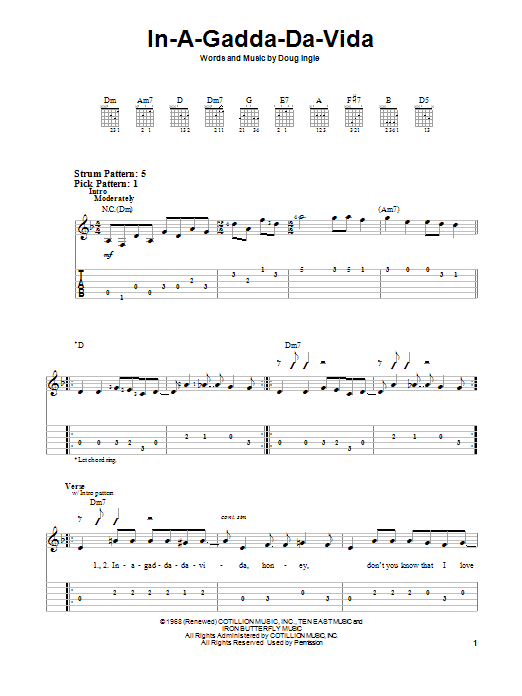 Iron Butterfly In-A-Gadda-Da-Vida Sheet Music Notes & Chords for Easy Guitar Tab - Download or Print PDF