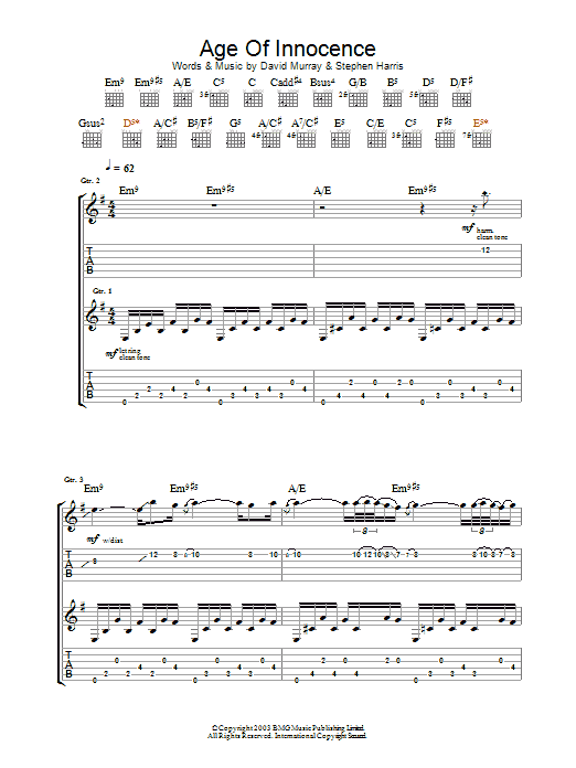 Iron Maiden Age Of Innocence Sheet Music Notes & Chords for Guitar Tab - Download or Print PDF