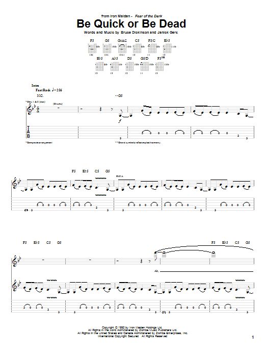 Iron Maiden Be Quick Or Be Dead Sheet Music Notes & Chords for Guitar Tab - Download or Print PDF