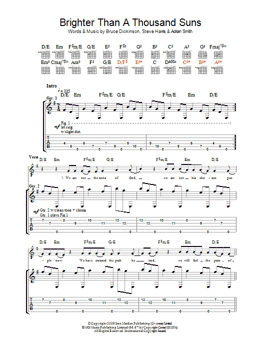 Iron Maiden Brighter Than A Thousand Suns Sheet Music Notes & Chords for Bass Guitar Tab - Download or Print PDF