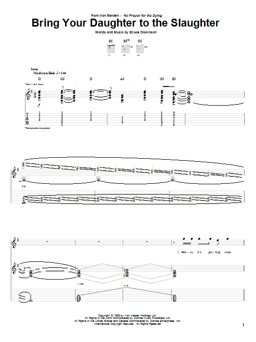 Iron Maiden Bring Your Daughter To The Slaughter Sheet Music Notes & Chords for Lyrics & Chords - Download or Print PDF