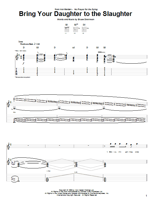 Iron Maiden Bring Your Daughter To The Slaughter Sheet Music Notes & Chords for Guitar Tab - Download or Print PDF