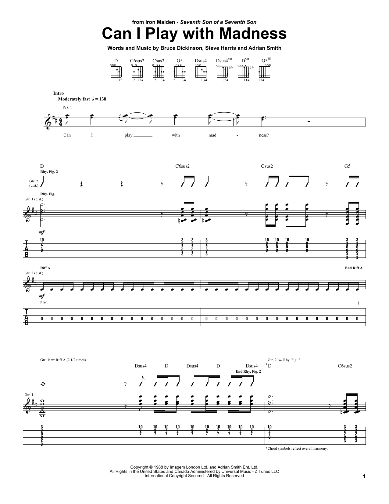 Iron Maiden Can I Play With Madness Sheet Music Notes & Chords for Bass Guitar Tab - Download or Print PDF