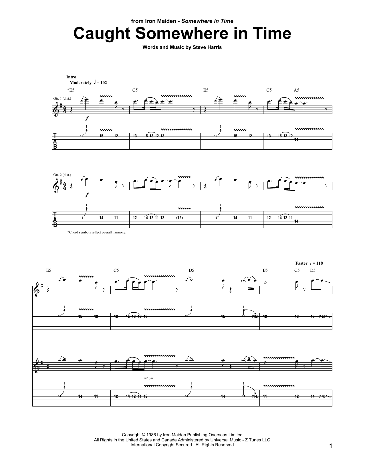 Iron Maiden Caught Somewhere In Time Sheet Music Notes & Chords for Guitar Tab - Download or Print PDF