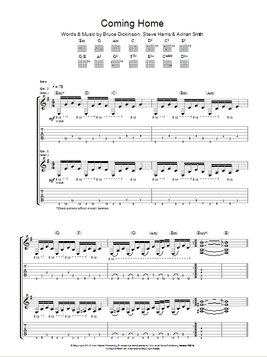 Iron Maiden Coming Home Sheet Music Notes & Chords for Guitar Tab - Download or Print PDF