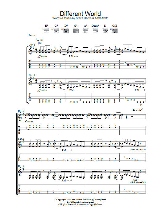 Iron Maiden Different World Sheet Music Notes & Chords for Guitar Tab - Download or Print PDF