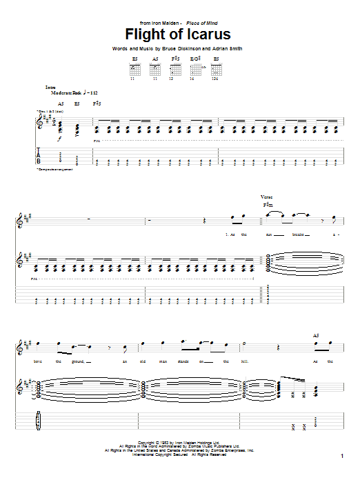 Iron Maiden Flight Of Icarus Sheet Music Notes & Chords for Guitar Tab Play-Along - Download or Print PDF
