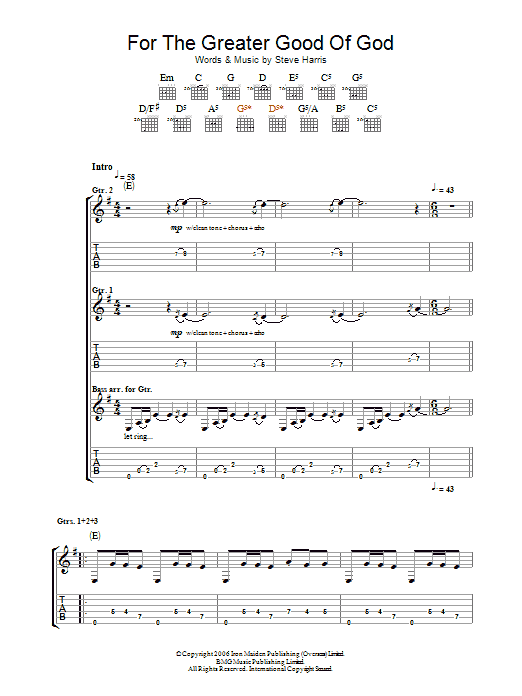 Iron Maiden For The Greater Good Of God Sheet Music Notes & Chords for Guitar Tab - Download or Print PDF
