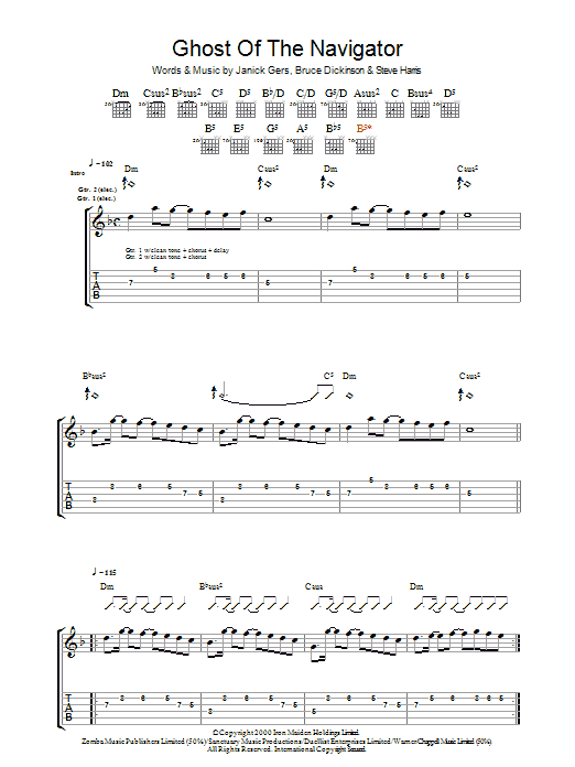 Iron Maiden Ghost Of The Navigator Sheet Music Notes & Chords for Guitar Tab - Download or Print PDF
