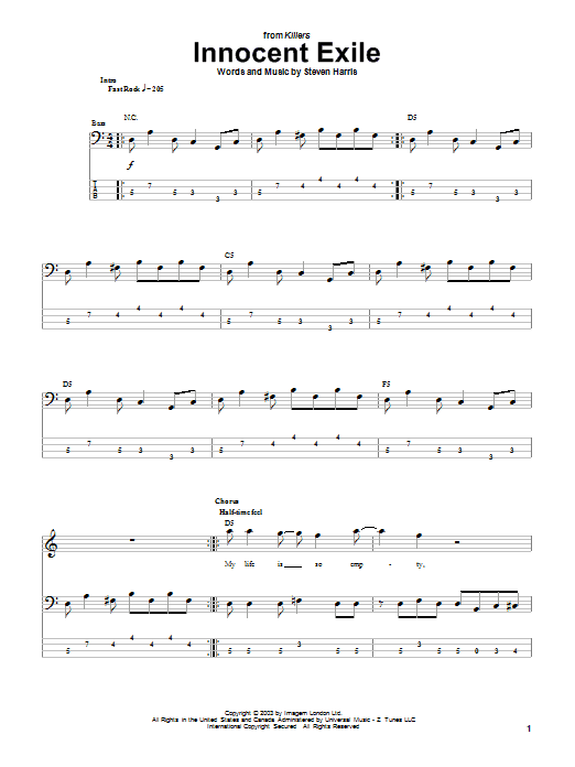 Iron Maiden Innocent Exile Sheet Music Notes & Chords for Bass Guitar Tab - Download or Print PDF
