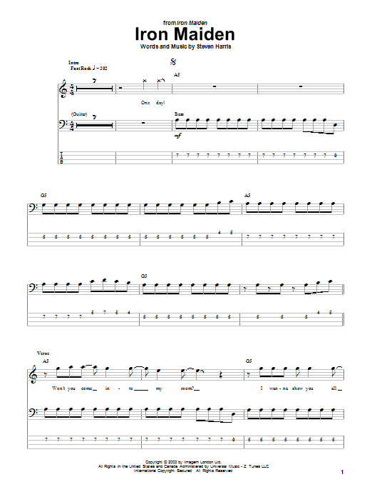 Iron Maiden Iron Maiden Sheet Music Notes & Chords for Bass Guitar Tab - Download or Print PDF