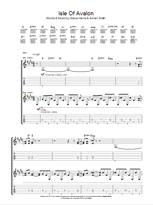 Iron Maiden Isle Of Avalon Sheet Music Notes & Chords for Guitar Tab - Download or Print PDF