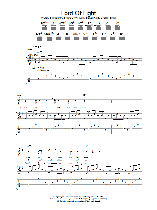 Iron Maiden Lord Of Light Sheet Music Notes & Chords for Guitar Tab - Download or Print PDF