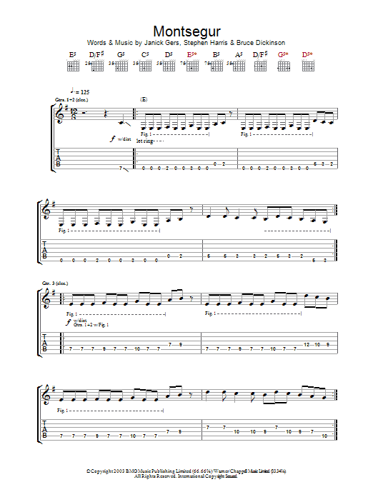 Iron Maiden Montsegur Sheet Music Notes & Chords for Guitar Tab - Download or Print PDF