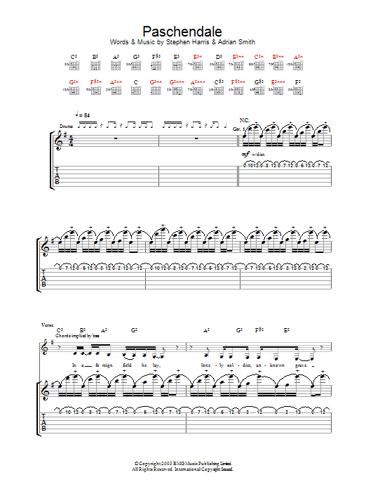 Iron Maiden Paschendale Sheet Music Notes & Chords for Guitar Tab - Download or Print PDF