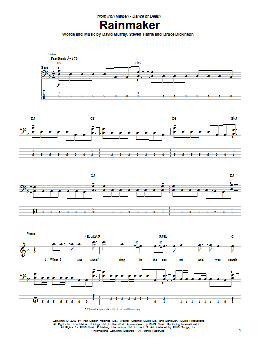 Iron Maiden Rainmaker Sheet Music Notes & Chords for Bass Guitar Tab - Download or Print PDF