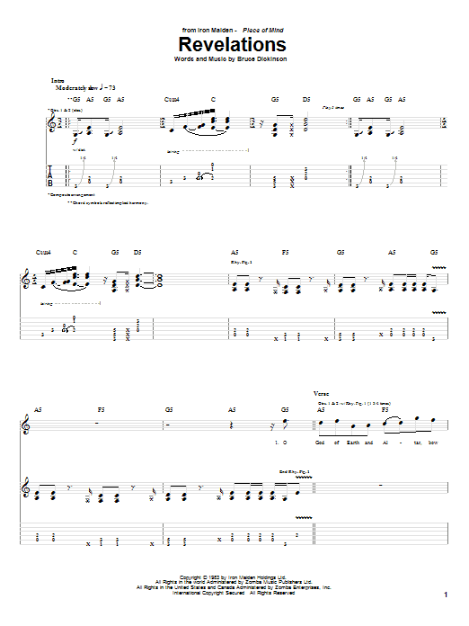 Iron Maiden Revelations Sheet Music Notes & Chords for Bass Guitar Tab - Download or Print PDF
