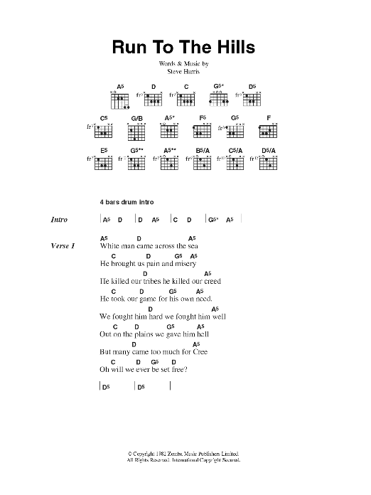 Iron Maiden Run To The Hills Sheet Music Notes & Chords for Easy Guitar Tab - Download or Print PDF