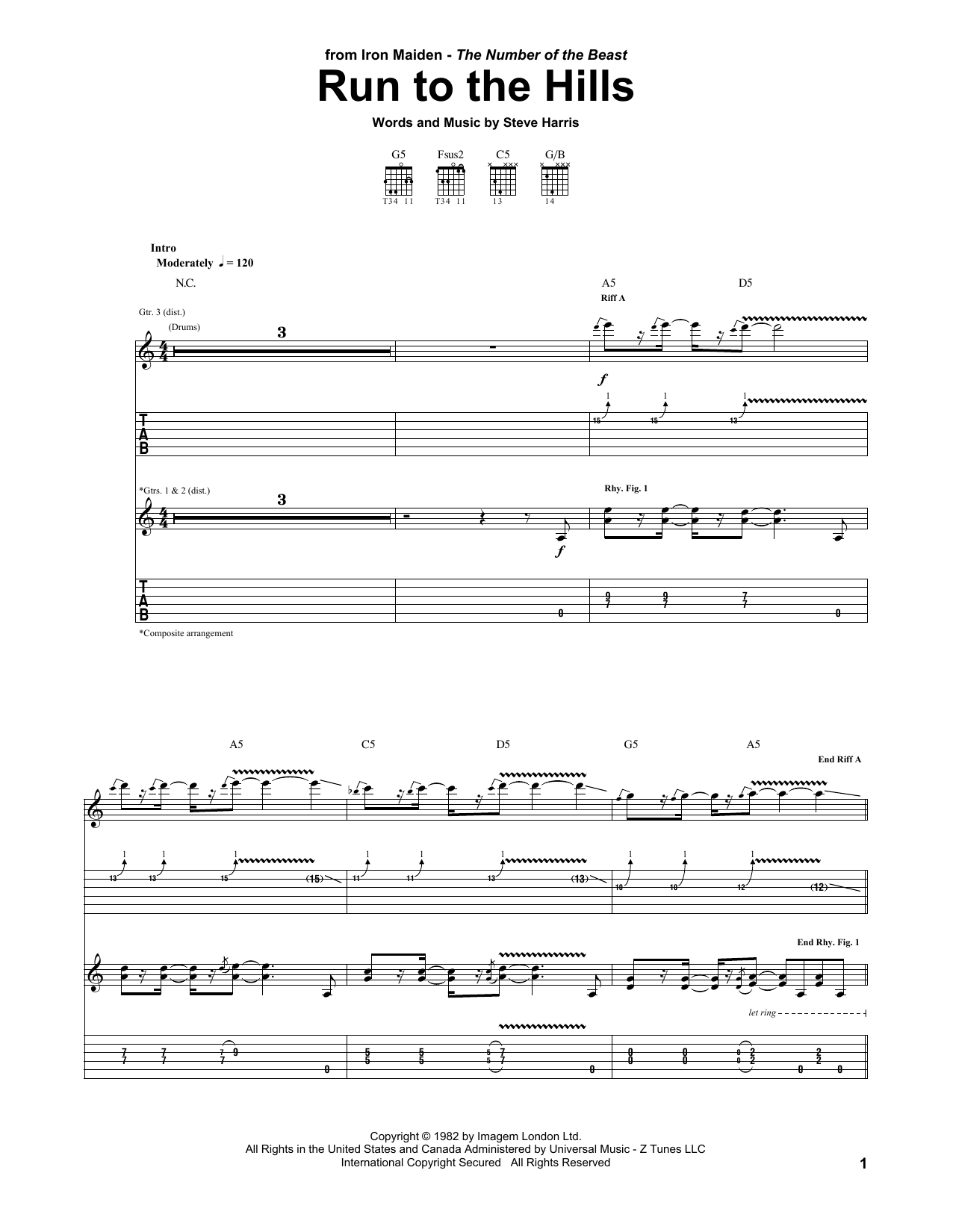 Iron Maiden Run To The Hills Sheet Music Notes & Chords for Drums Transcription - Download or Print PDF