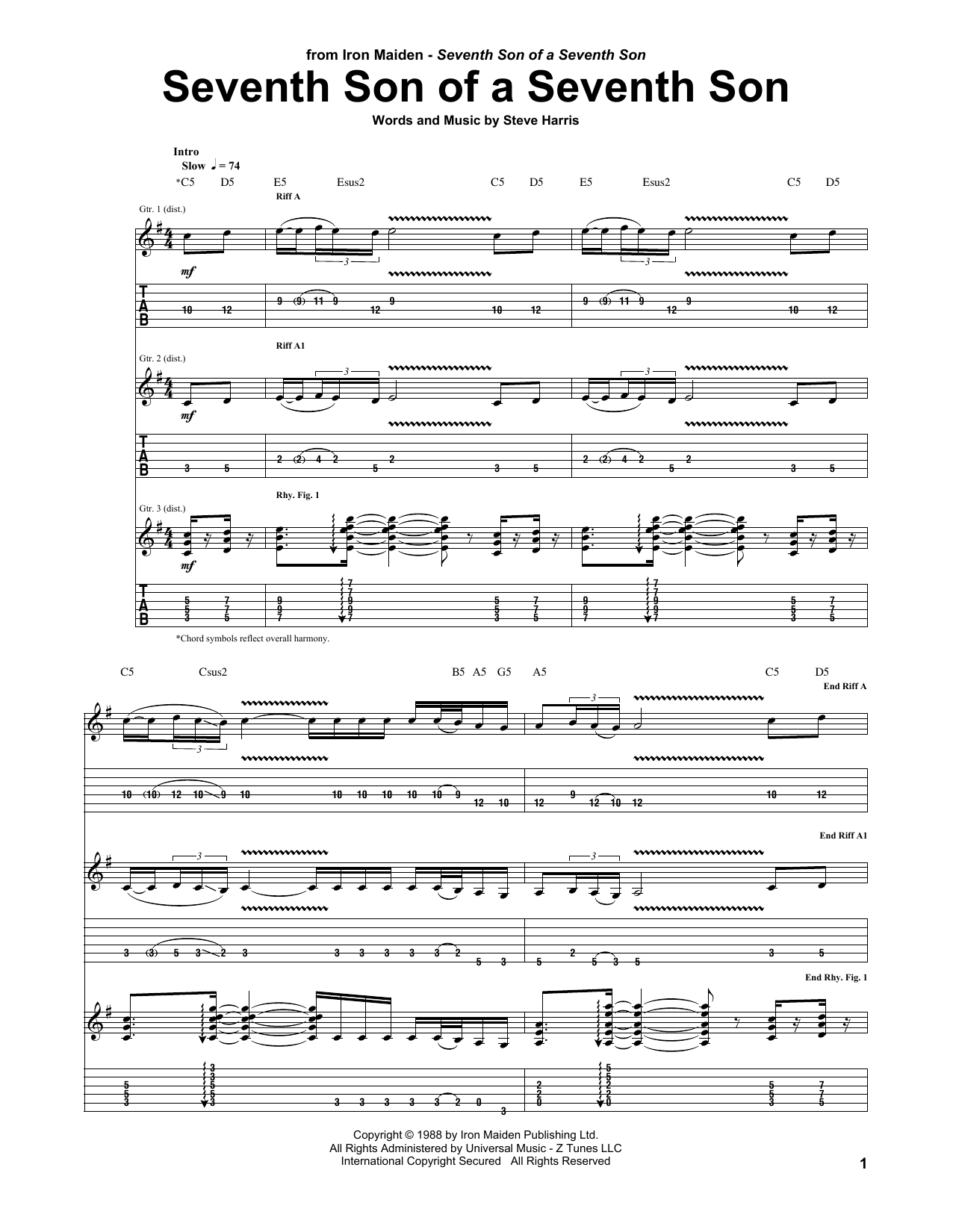 Iron Maiden Seventh Son Of A Seventh Son Sheet Music Notes & Chords for Guitar Tab - Download or Print PDF
