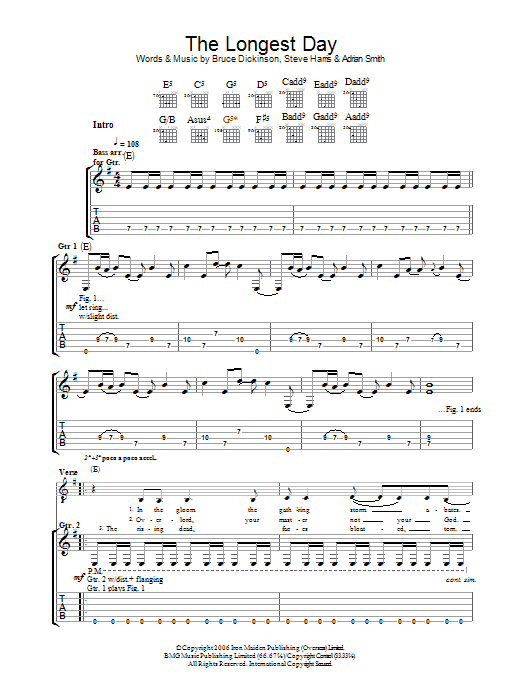 Iron Maiden The Longest Day Sheet Music Notes & Chords for Guitar Tab - Download or Print PDF