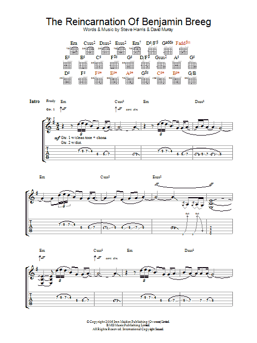 Iron Maiden The Reincarnation Of Benjamin Breeg Sheet Music Notes & Chords for Guitar Tab - Download or Print PDF