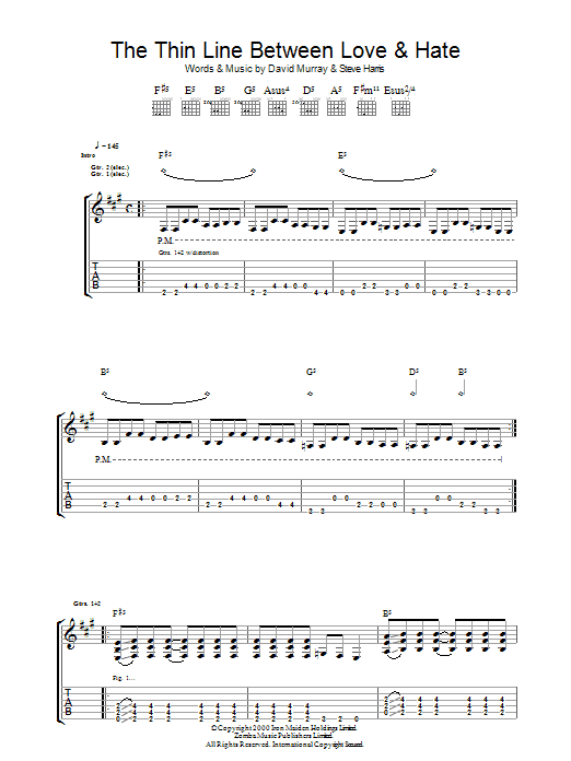 Iron Maiden The Thin Line Between Love And Hate Sheet Music Notes & Chords for Guitar Tab - Download or Print PDF