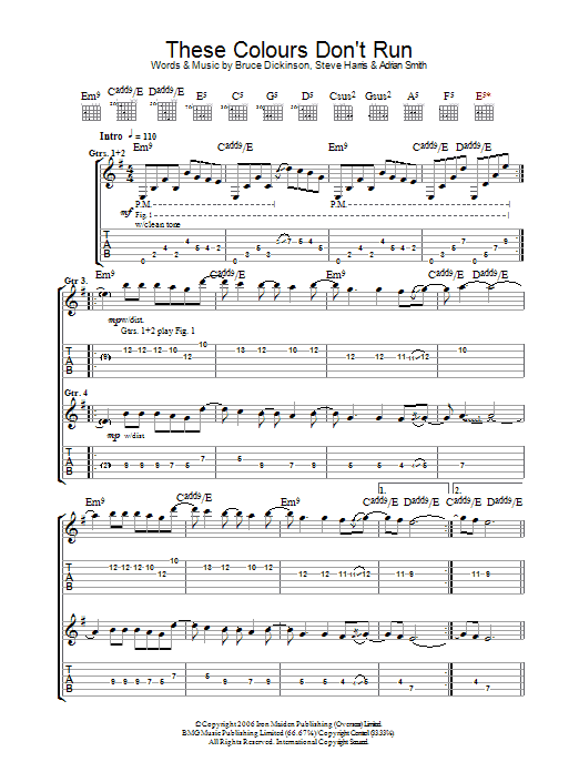 Iron Maiden These Colours Don't Run Sheet Music Notes & Chords for Guitar Tab - Download or Print PDF