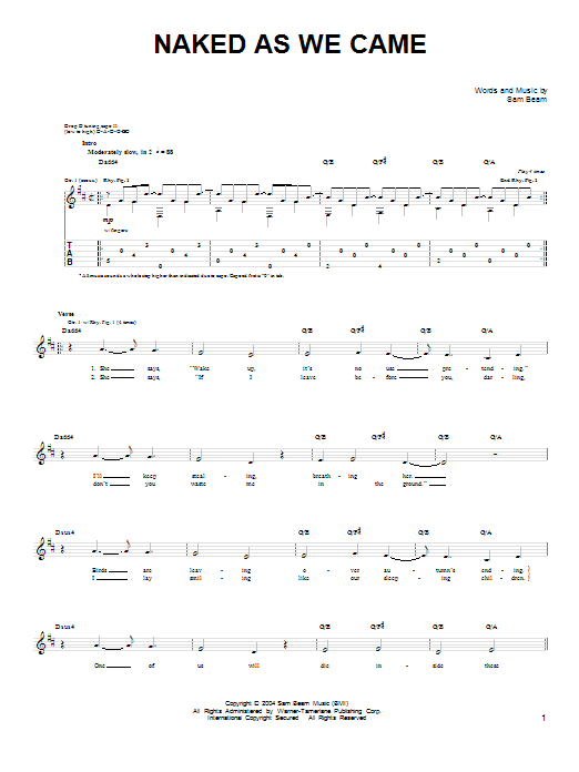 Preview Iron & Wine Naked As We Came Rock sheet music, notes and chords for Lyrics & Chords, SKU: 94144 Naked As We Came sheet music