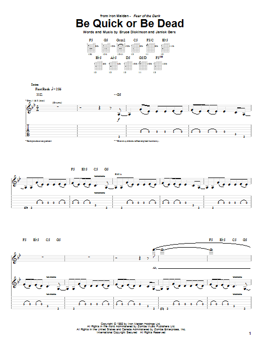 Preview Iron Maiden Be Quick Or Be Dead Rock sheet music, notes and chords for Bass Guitar Tab, SKU: 67594 Be Quick Or Be Dead sheet music